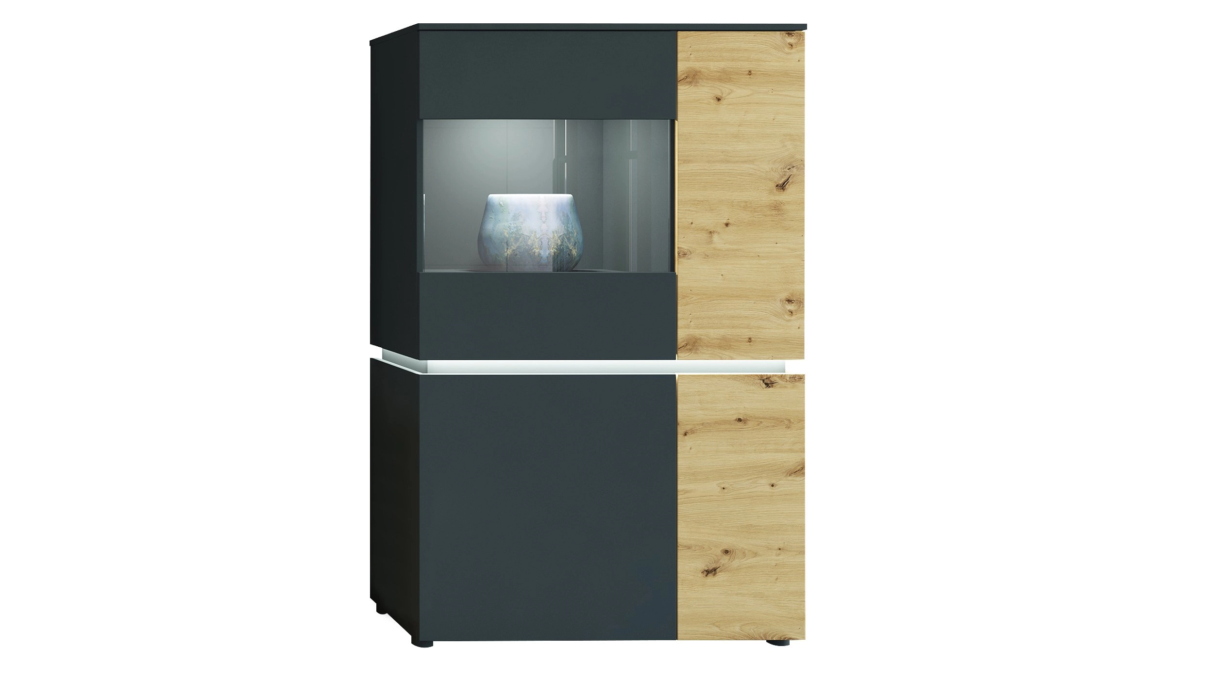 Vitrine mit Beleuchtung Artisan Eiche - grau B 90 x H 146 cm - LUCI