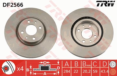 TRW Bremsscheibe DF2566 Bremsscheiben,Scheibenbremsen FIAT,ALFA ROMEO,CHRYSLER,BRAVO II (198),STILO (192),Doblo Cargo (223_),Doblo Kombi (119_, 223_)