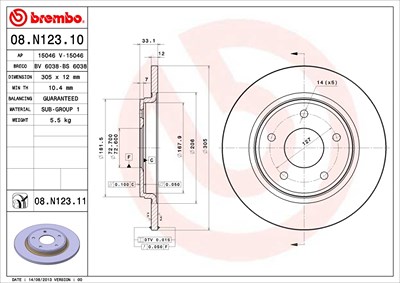 BREMBO Bremsscheibe 08.N123.11 Bremsscheiben,Scheibenbremsen FIAT,CHRYSLER,DODGE,Freemont (345_),GRAND VOYAGER V (RT),Nitro SUV,Journey MPV