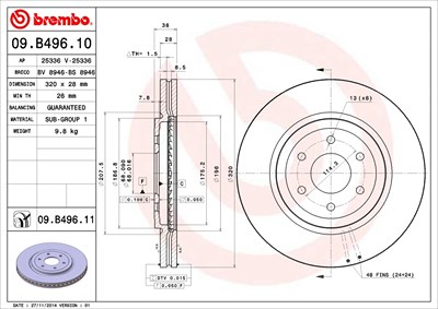 BREMBO Bremsscheibe 09.B496.11 Bremsscheiben,Scheibenbremsen NISSAN,NP300 Navara Pickup (D40),Pathfinder III (R51)