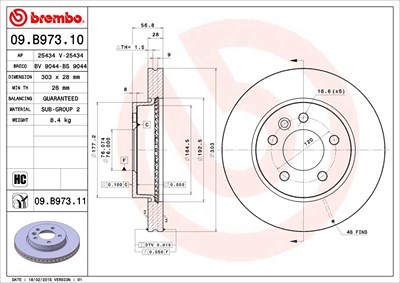 BREMBO Bremsscheibe 09.B973.11 Bremsscheiben,Scheibenbremsen VW,Amarok Pickup (2HA, 2HB, S1B, S6B, S7A, S7B)