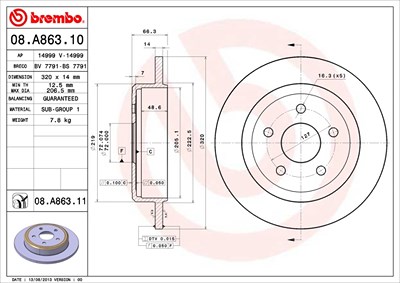 BREMBO Bremsscheibe 08.A863.11 Bremsscheiben,Scheibenbremsen JEEP,GRAND CHEROKEE III (WH, WK),Commander (XK, XH)