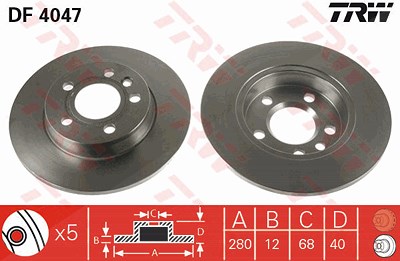 TRW Bremsscheibe DF4047 Bremsscheiben,Scheibenbremsen VW,Transporter IV Bus (70B, 70C, 7DB, 7DK, 70J, 70K, 7DC, 7DJ),SHARAN (7M8, 7M9, 7M6)