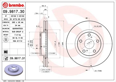 BREMBO Bremsscheibe 09.9817.31 Bremsscheiben,Scheibenbremsen TOYOTA,AVENSIS Kombi (T25),AVENSIS (T25_),AVENSIS Stufenheck (T25)