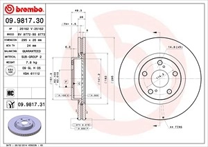 BREMBO Bremsscheibe 09.9817.31 Bremsscheiben,Scheibenbremsen TOYOTA,AVENSIS Kombi (T25),AVENSIS (T25_),AVENSIS Stufenheck (T25)