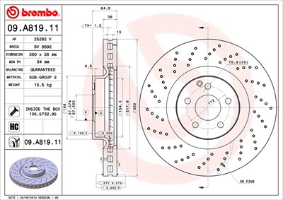 BREMBO Bremsscheibe 09.A819.11 Bremsscheiben,Scheibenbremsen MERCEDES-BENZ,E-Klasse Limousine (W211),E-Klasse T-modell (S211)