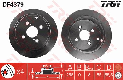 TRW Bremsscheibe DF4379 Bremsscheiben,Scheibenbremsen TOYOTA,Yaris Schrägheck (_P1_),COROLLA (ZZE12_, NDE12_, ZDE12_),Yaris Verso (_P2_)