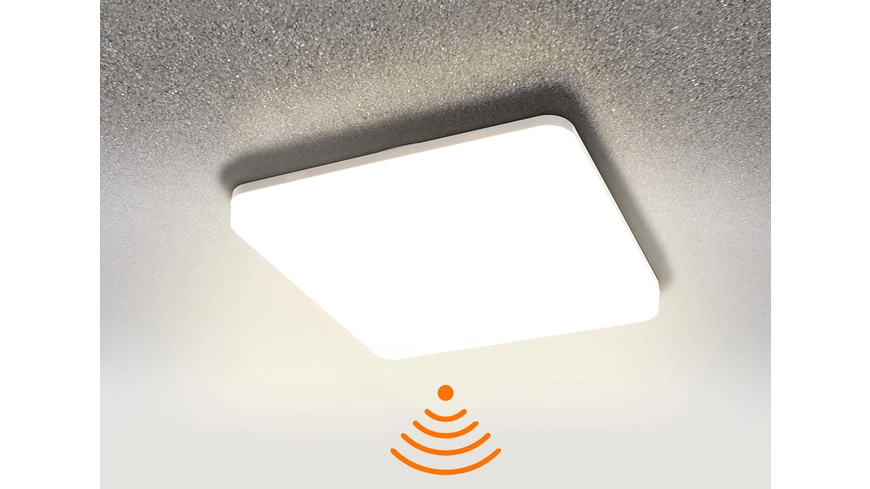 HEITRONIC 24-W-Sensor-LED-Wand-/Deckenleuchte Pronto mit HF-Bewegungsmelder, eckig, warmweiß, IP54