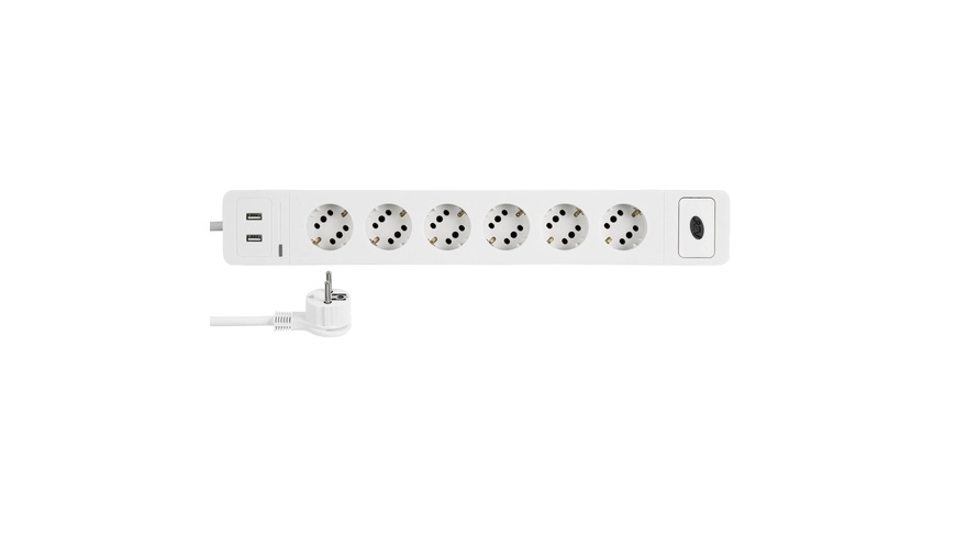 Steckdosenleiste COMBINI 6=12-fach, USB, Überspannungsschutz & Schalter, 1,4 m, weiß