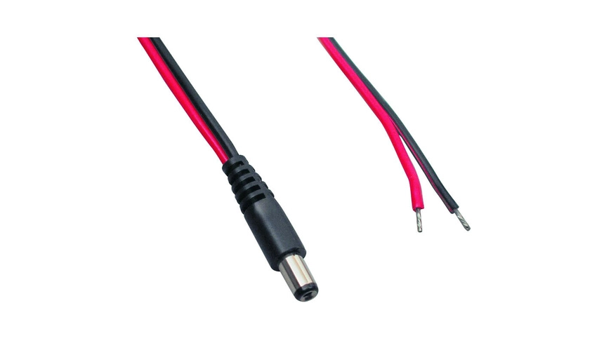 DC-Kabel 2 x 0,4 mm² mit DC-Hohlstecker 2,1/5,5/9,5 mm gerade, 2 m, rot-schwarz