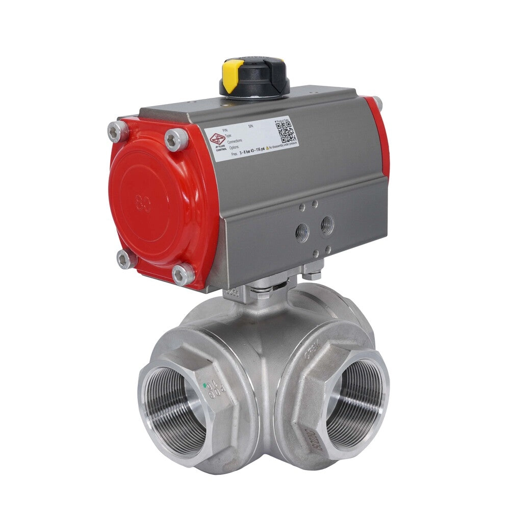 3-Wege Pneumatischer Kugelhahn G2 1/2'' L-Bohrung Edelstahl Doppelt Wirkend