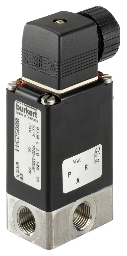 Magnetventil 3/2-Wege G1/4'' Verteilen Edelstahl FKM -1-10bar/-15-145psi 24VDC Vakuum 0330 120240