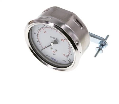 0..10 Bar (0..145 psi) Manometer für Schalttafelmontage Stahl/Messing 100 mm Klasse 1.0 (Halterung)