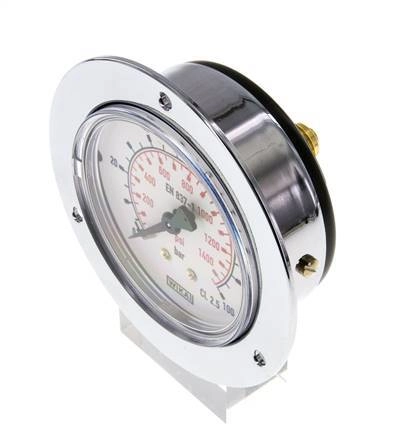 0..100 Bar (0..1450 psi) Manometer für Schalttafelmontage Stahl/Messing 63 mm Klasse 2.5 (Frontplatte)