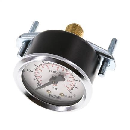 0..1 Bar (0..15 psi) Manometer für Schalttafelmontage Stahl/Messing 50 mm Klasse 2.5 (Halterung)
