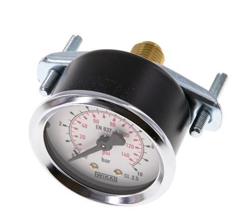 0..10 Bar (0..145 psi) Manometer für Schalttafelmontage Stahl/Messing 50 mm Klasse 2,5 (Halterung)