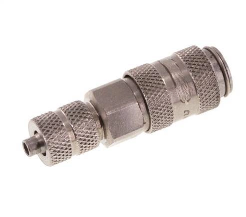 Edelstahl DN 2,7 (Micro) Luftkupplung Muffe 3x4,3 mm Überwurfmutter Doppelabsperrung