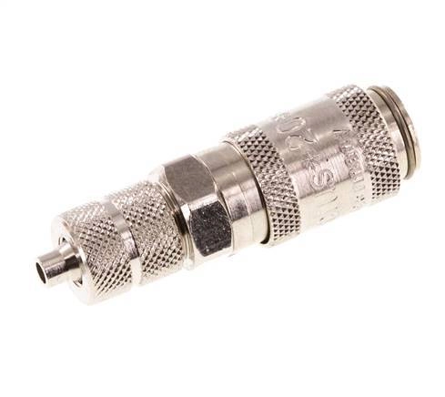 Messing vernickelt DN 2,7 (Micro) Luftkupplung Muffe 3x4,3 mm Überwurfmutter Doppelabsperrung