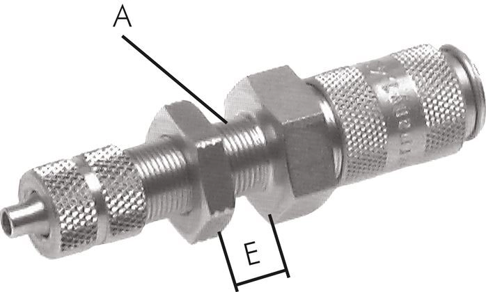 Edelstahl DN 2,7 (Micro) Luftkupplung Muffe 3x4,3 mm Überwurfmutter Bulkhead Doppelabsperrung