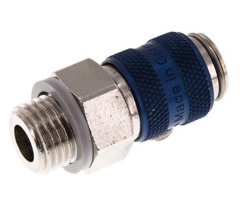 Messing vernickelt DN 5 Blau Luftkupplung Muffe G 1/4 Zoll Außengewinde