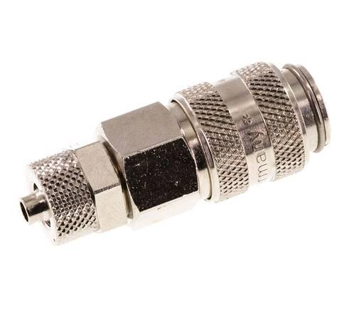 Messing vernickelt DN 5 Luftkupplungsmuffe 4x6 mm Überwurfmutter Doppelabsperrung