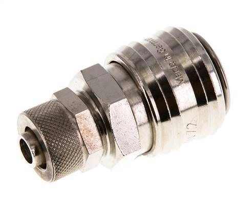 Messing vernickelt DN 7,2 (Euro) Luftkupplungsmuffe 8x10 mm Überwurfmutter