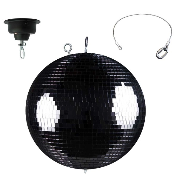 Spiegelkugel schwarz 30cm mit Motor (inkl. zweiter Sicherheitsöse an Kugel un...