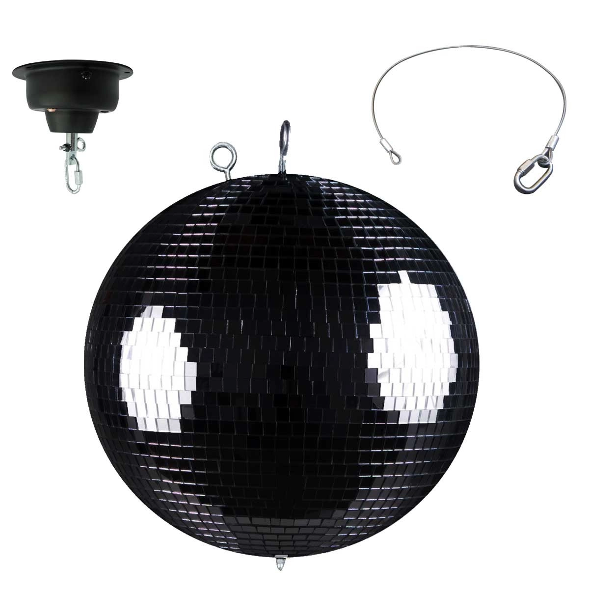 Spiegelkugel schwarz 30cm mit Motor (inkl. zweiter Sicherheitsöse an Kugel un...