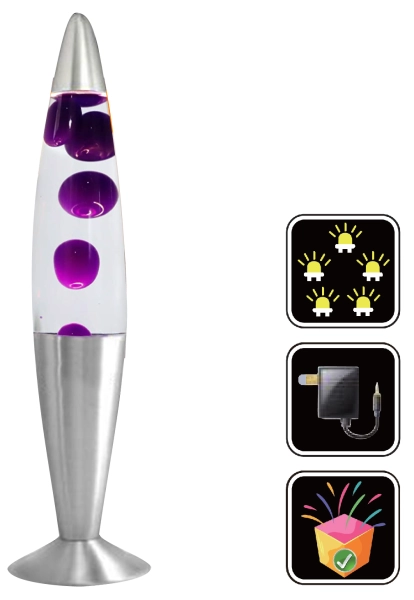 LED Lava Lampe Rakete 35cm Silber - Purple Klar