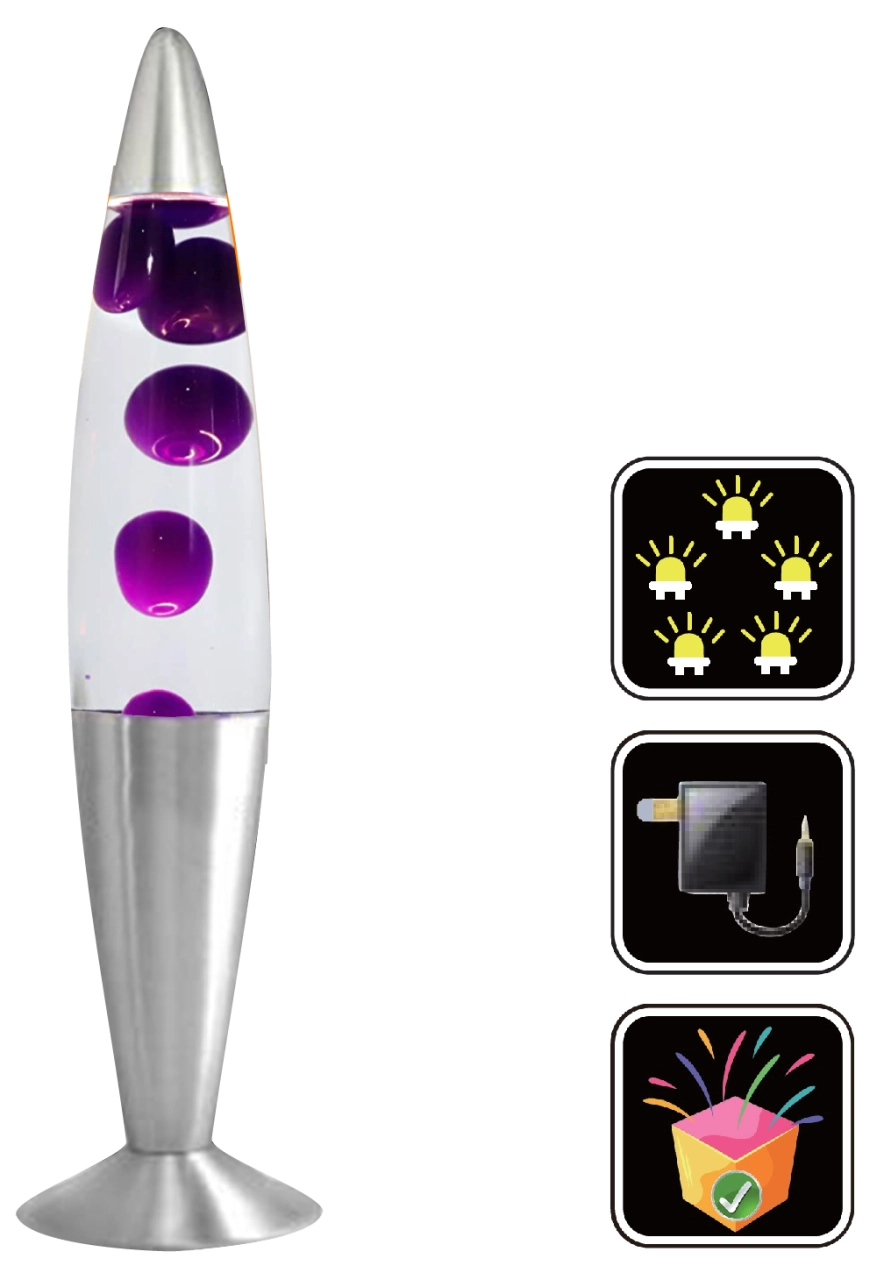 LED Lava Lampe Rakete 35cm Silber - Purple Klar