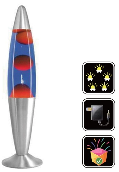 LED Lava Lampe Rakete 35cm Silber - Rot Blau