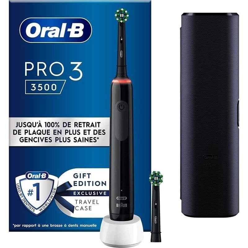 Elektrische Zahnbürste Oral-B Pro 3 3500 Schwarz Reiseetui 3 Modi Li-Ion