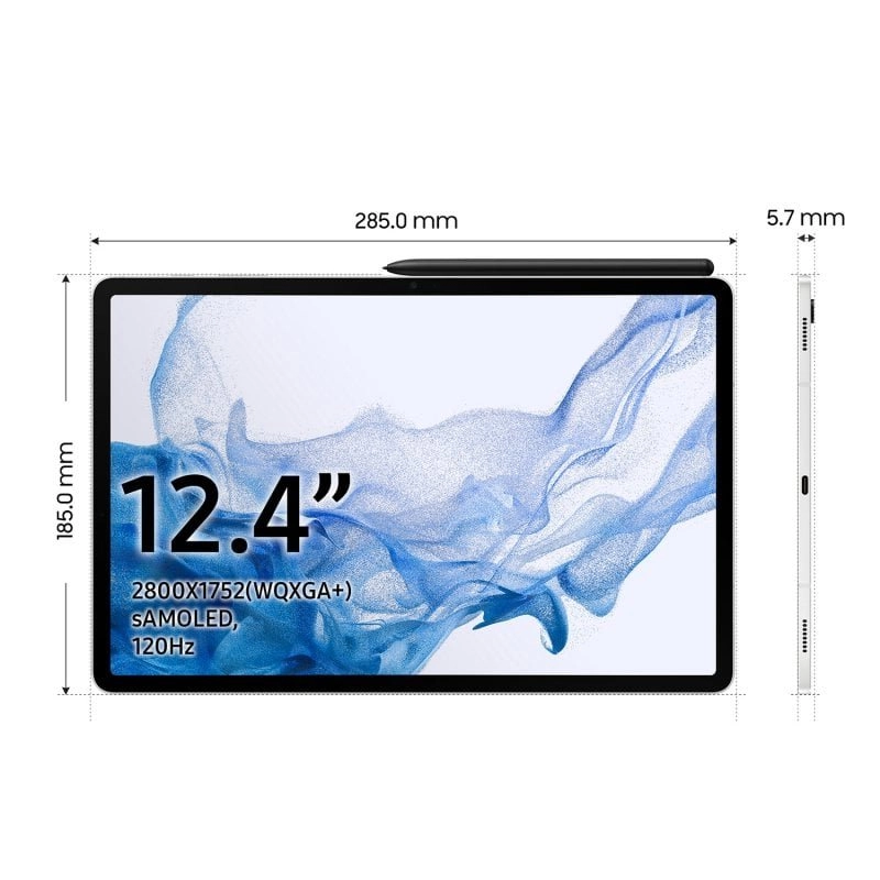 Samsung Galaxy Tab S8+ SM-X806 5G Qualcomm Snapdragon LTE-TDD & LTE-FDD 128 GB 31,5 cm (12.4") 8 GB Wi-Fi 6E (802.11ax) Silber
