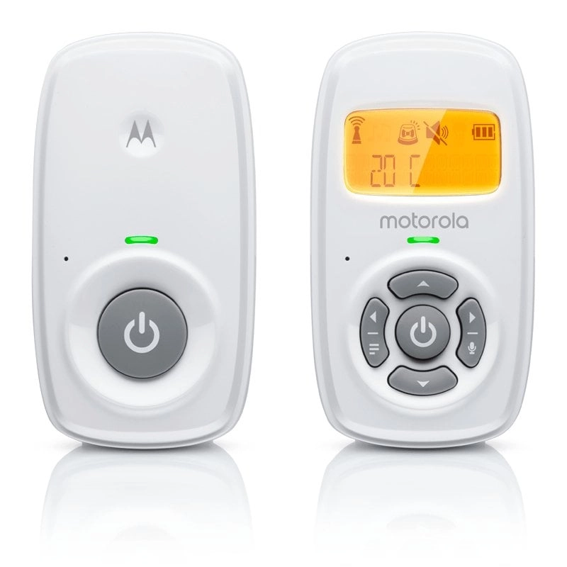 Motorola AM24 Batteriebetriebenes Audio-Babyphone mit hintergrundbeleuchtetem Display (Weiß)