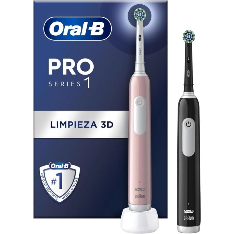 Oral-B Pro1 Christmas Elektrische Zahnbürste, 2er-Pack, Pink/Schwarz