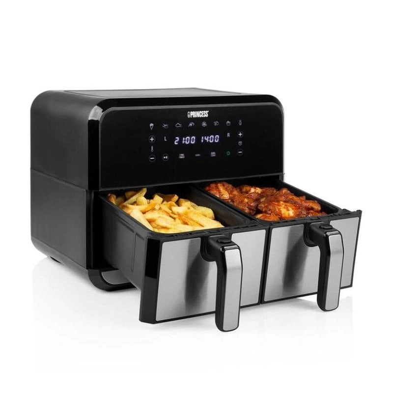 Princess 182074 Doppel 8 l Eigenständig 1700 W Heißluftfritteuse Schwarz, Edelstahl