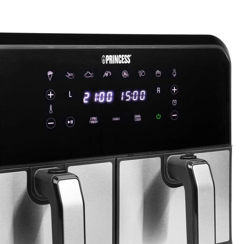 Princess 182074 Doppel 8 l Eigenständig 1700 W Heißluftfritteuse Schwarz, Edelstahl