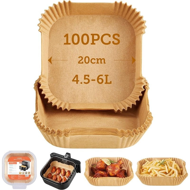 Cosori Packung mit 100 Einwegpapieren 20 x 20 x 4,5 cm für Cosori Chef Edition 4,6–6 l Heißluftfritteuse