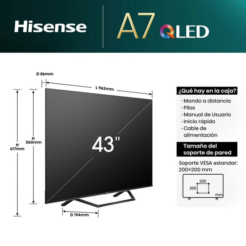 Hisense 43A7NQ 43" QLED UltraHD 4K Dolby Vision VIDAA Smart TV
