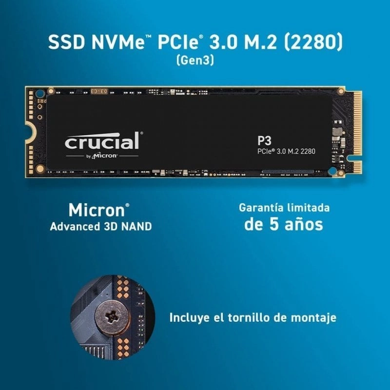 Crucial P3 1 TB SSD M.2 2280 3D NAND NVMe PCIe 3.0
