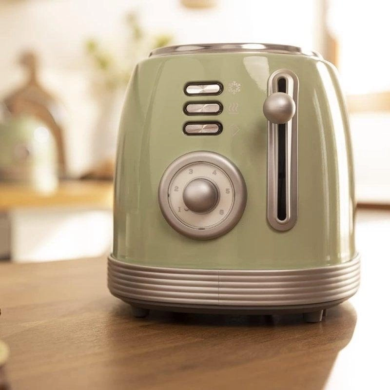 Tostadora Cecotec Vintage 800 Light Green 2 Scheiben 850W Doppel-Schlitz Edelstahlgrün