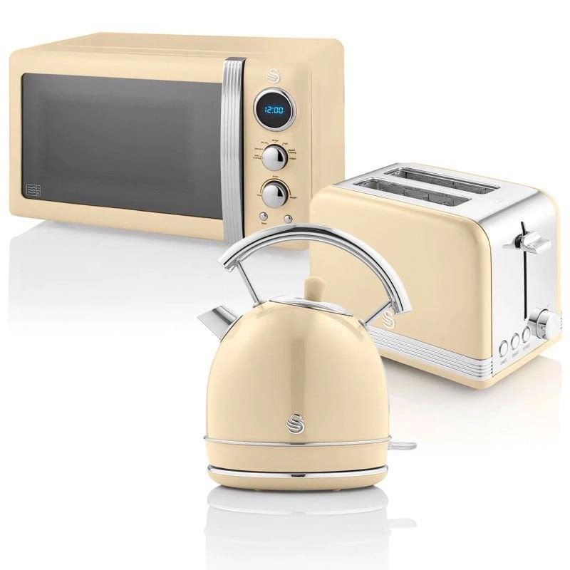 Swan Retro STRP2070CNEU Frühstücksset Wasserkocher Wasser + Toaster + Mikrowelle 800 W Creme