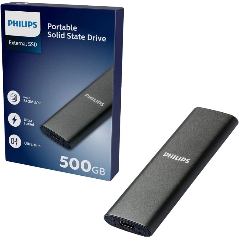 Philips FM50SS030P Externe SSD 500 GB USB-C Graues Aluminium