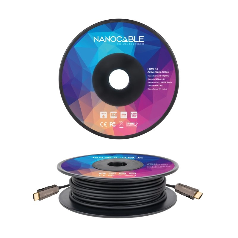 Nanocable HDMI 2.0-Kabel AOC 4K Stecker/Stecker 100 m Schwarz