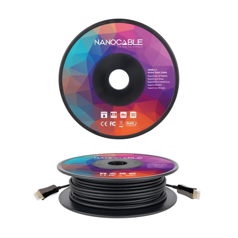 Nanocable HDMI-Kabel 2.1 AOC 8K Stecker/Stecker 100 m Schwarz