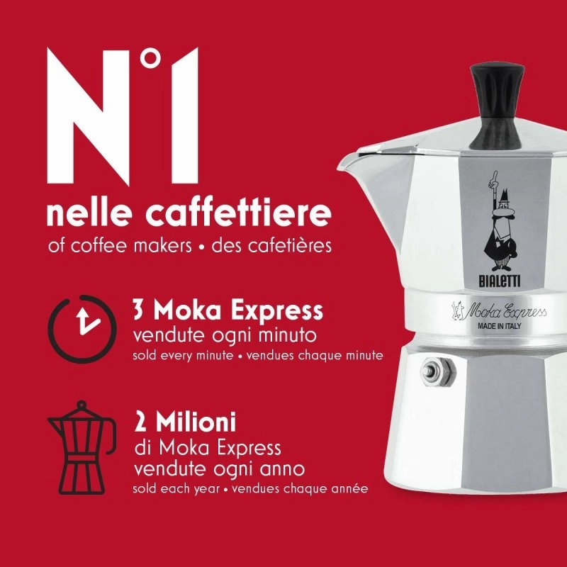 Bialetti Moka Express Italienische Kaffeemaschine 3 Tassen Aluminium