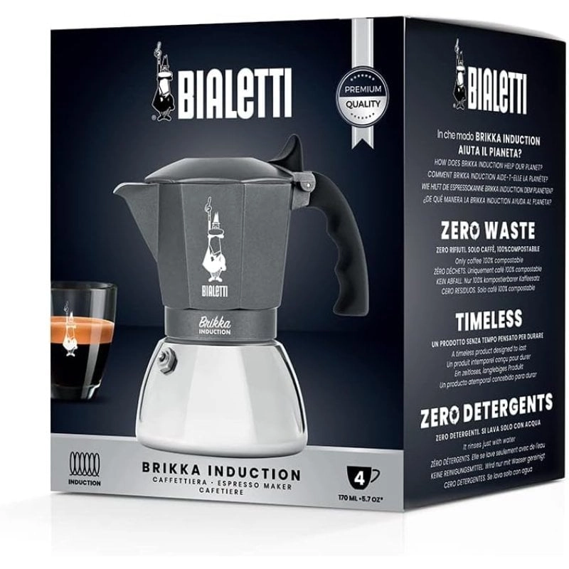Bialetti Brikka Induktion Italienische Kaffeemaschine 4 Tassen Schwarz/Edelstahl