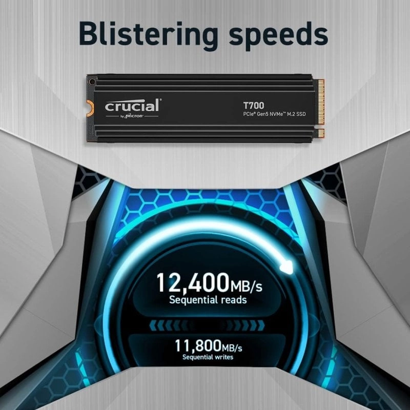 Crucial T700 1 TB PCIe Gen5 NVMe M.2 SSD mit Kühlkörper