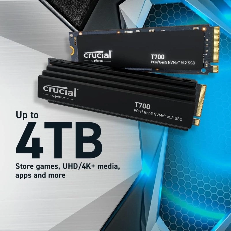 Crucial T700 1 TB PCIe Gen5 NVMe M.2 SSD mit Kühlkörper