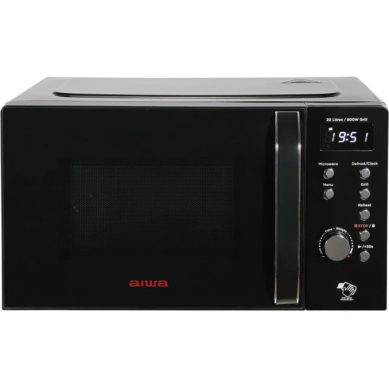 Aiwa AMW-202DG/BK Digitale Mikrowelle mit Grill, 20 l, 700 W, Schwarz